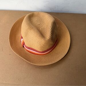 August Hats Tan Straw Fedora with Pink and Orange Band